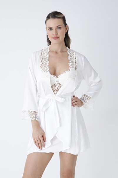 KARLİNAX Ekru Gecelik Sabahlık Takım