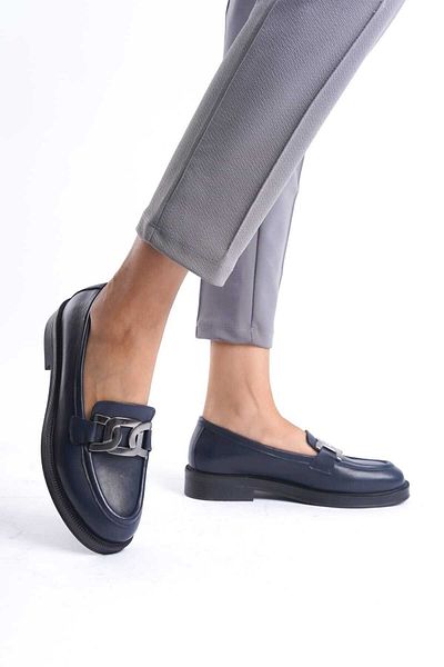 GNS Shoes Navy Blue Genuine Leather Buckle Lofer