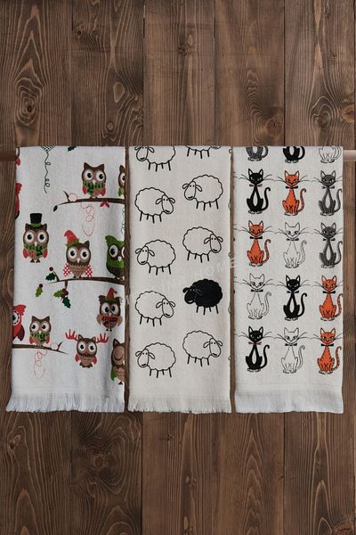 Meslina 3-Piece 40X60 Printed Kitchen Towels - Drying Cloth and Hand and Face Towels