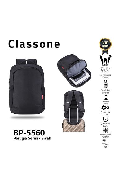 Classone Bp-s560 بيروجيا سلسلة 15.6 "wtxpro نوت بوك مقاوم للماء، حقيبة ظهر للكمبيوتر المحمول - أسود