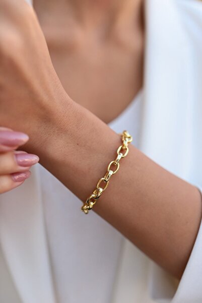 SUNSHINE 925 Ayar Gold Kaplamalı Oval Kalın Zincirli Gümüş Bileklik