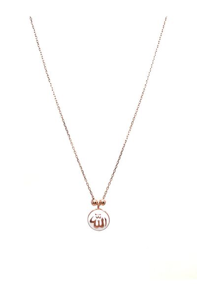 SUNSHINE 925 Ayar Rose Kaplamalı Beyaz Mineli Allah Yazılı Gümüş Kolye