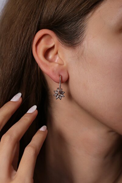 SUNSHINE Kadın Rose Zirkon Taşlı Çiçek Gümüş Küpe 925 Ayar