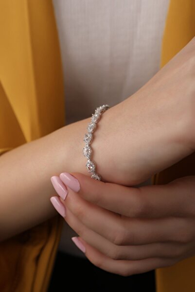 SUNSHINE 925 Ayar Damla Modeli Pırlanta Montür Su Yolu Bileklik Kutu Kilitli 18cm