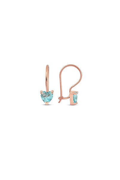 SUNSHINE Aqua Mavi Cam Taşlı Kalpli Gümüş Küpe