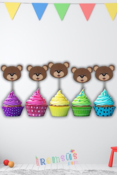 mypartyready Sevimli Ayıcık Konsept Doğum Günü Pasta Cupcake Süsleme Kürdanı ...