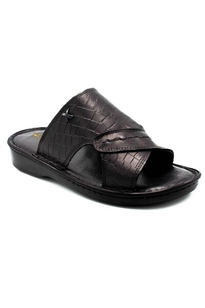 sermoda Мъжки чехли от естествена естествена кожа Леки кожени чехли 3d черни