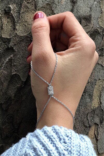 SUNSHINE 925 Ayar Rodyum Kaplamalı Dikdörtgen Beyaz Baget Taşlı Gümüş Baş Par...