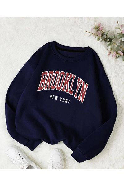 MOONBULL Unisex námořnická modrá mikina Bronklyn s potiskem oversize