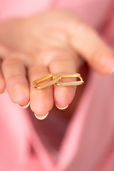 SUNSHINE 925 Ayar Gold Kaplamalı Dikdörtgen Gümüş Küpe