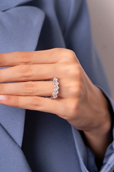 SUNSHINE Euro Star 925 Ayar 4 Mm 5 Taşlı Gümüş Yüzük