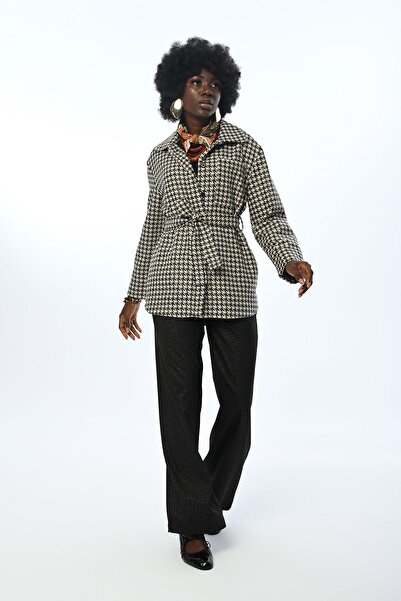 Orfeo Negro Women's Silvery Small Houndstooth Patterned Pocket Lined Jacket