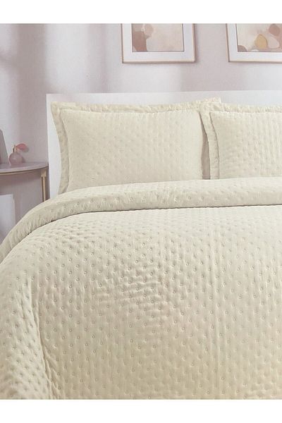 YGT Home Helena Cream Double Bed Set - Pillow Case with Flywheel 240X260
