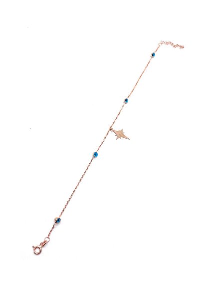 SUNSHINE 925 Ayar Rose Kaplamalı Nazar Gözlü Kutup Yıldızlı Gümüş Halhal