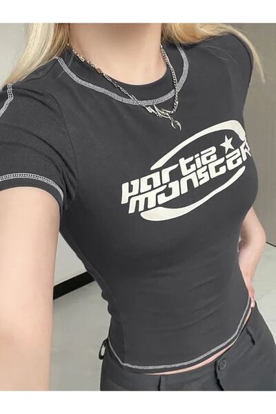 Butik101 Y2K PARTY MONSTER CROP TSHİRT