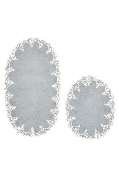 Dekoreko 2-Piece Lacy Toilet Seat - Oval Gray Bathroom Mat Set