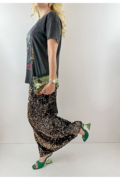 Modaonna Altın payetli maxi etek