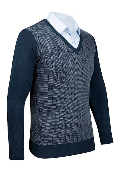 Çizgi Triko Pulover pentru bărbați cu decolteu în V cu dungi - mâneci imprimate și talie elastică, tricot din oțel clasic - 5007D