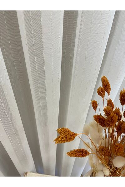 Brillant Ekru Renk Altın Simli Kendinden Çizgili 1/3 SIK Pile Tül Perde