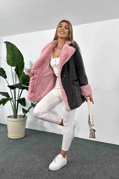 Lady Pixie Palton lung de damă din denim cu blană