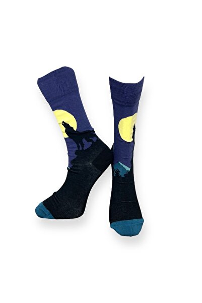 Mevo Navy Blue Unisex Flexible Animal Patterned Cotton Socks