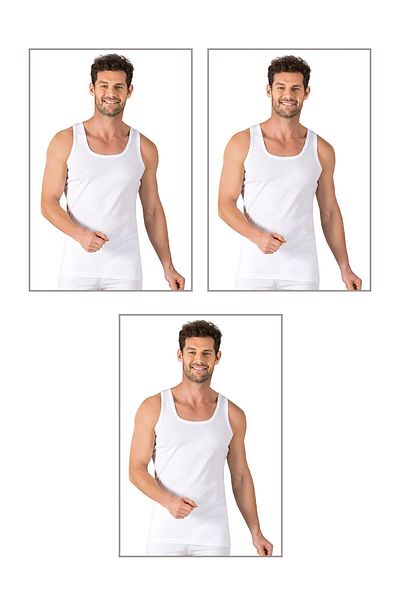 ÖZKAN underwear Özkan 11406 - 3 Pack Men's Thick Strap Flexible Comfortable Cotton Rib Tank Top