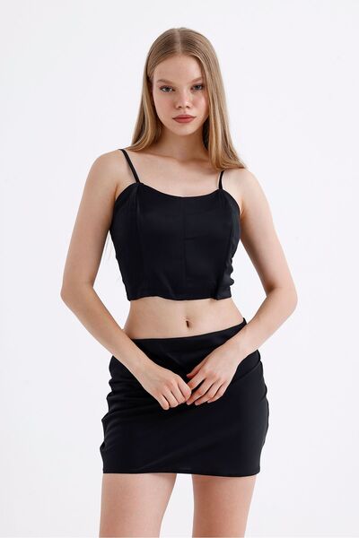 Sense Black Satin Underwire Plastic Hanging Bustier - Zippered Bust3577