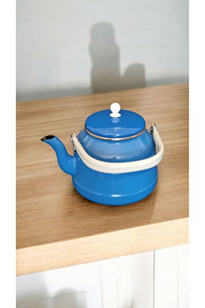 qussine Emaye Kahve Bitki Çay Demlik 3,5 Lt Üstten Saplı Mavi Nostalji Vintage Kamp