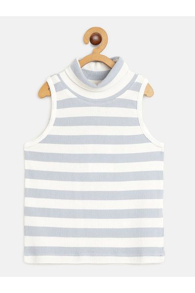 NOH-VOH By Styli Striped High Neck Sleeveless Rib Top