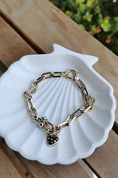 Utku Kuyumculuk 14 AYAR ATAÇ ZİNCİRLİ NAZAR MİNELİ ALTIN BİLEKLİK