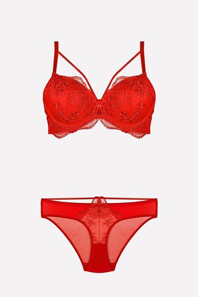 Nurteks Women's Red Underwire Padded Bra Set