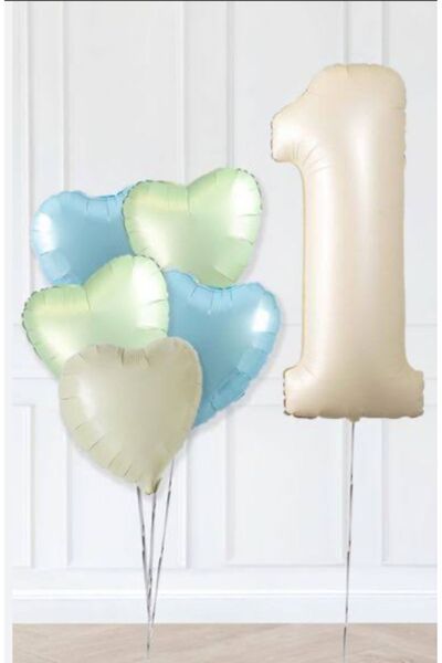 Çemrek Süs Parti بالون قلب من رقائق الفويل باللونين البيج والأزرق والنعناع ال...