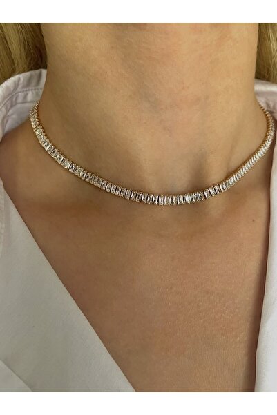 Medisa Jewelry Altın Kaplama Su Yolu Zirkon Taşlı Baget Kolye Altın Rengi