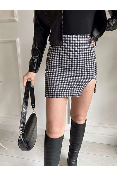 Arzulica Mini-fustă cu cusătură cu model Houndstooth