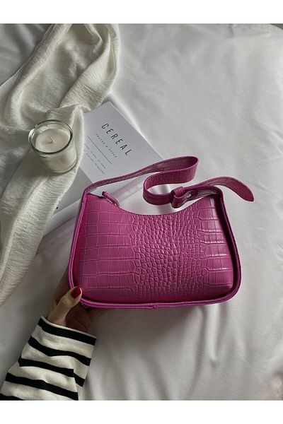 ELFCO Geantă baghetă fucsia cu model de crocodil de damă