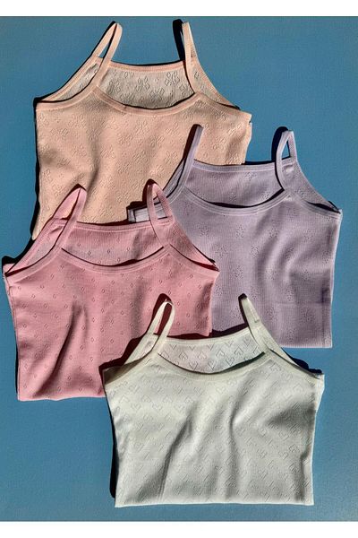 Ahmio Cotton 4-Piece Set for Girl - Hollowed Out String Suspender Undershirt and Shorts (8 Pieces)