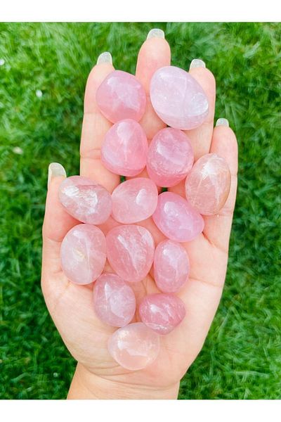 Mystic Energy 1Pc Wallet Size Drumed Natural Pink Quartz Stone | Moldavite-Morganite |   Gift Natural Stone