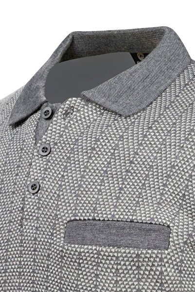 Çizgi Triko Ανδρικό πλεκτό πουλόβερ με ριγέ γιακά πόλο - Διακοσμημένα μπράτσα και ελαστική μέση, ατσάλινο πλεκτό Classic - 5007FA