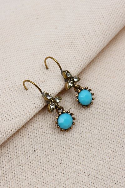 Süspüs Accessories Round Authentic Earrings - Turquoise Stone Dangle