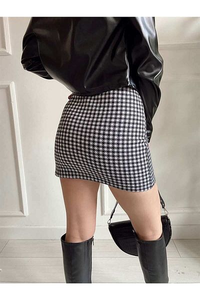 Arzulica Mini-fustă cu cusătură cu model Houndstooth