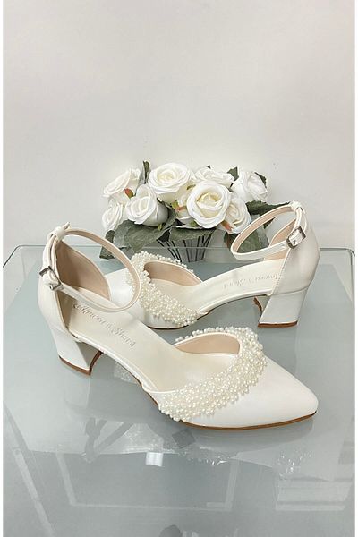 Almera's Shoes Women's Pearl Detailed 5 Cm Bridal Shoes