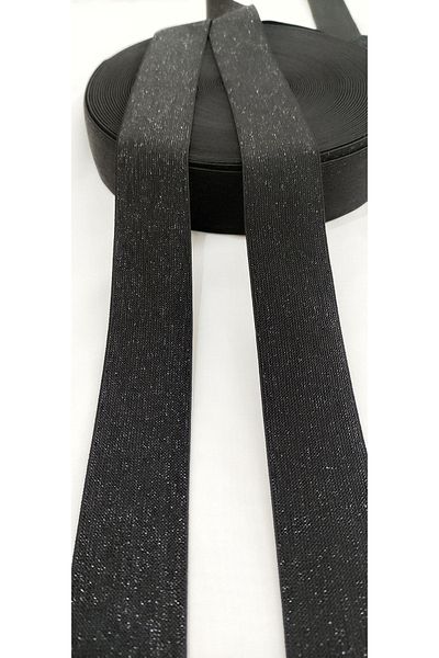 ALTAY TEKSTİL ÜRÜNLERİ Black Glitter Flat Rubber Strip - 4cm Width / 1 Meter
