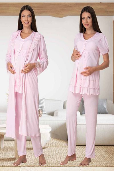 Effortt Mayss Collections 8024 Pink Maternity Pajamas Set with Dressing Gown