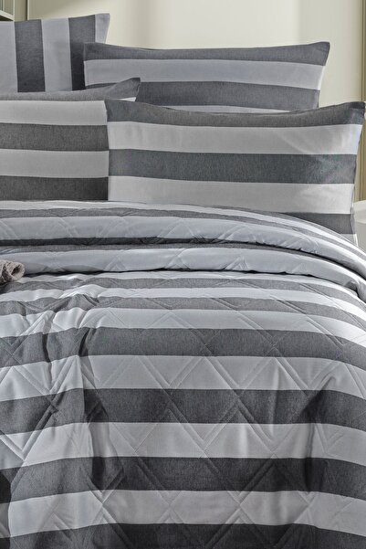 Enlora Home Max Yollu Saten Çok Amaçlı Örtü Tek Kişilik Siyah