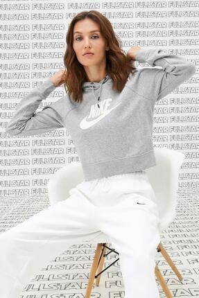 Nike Sportswear Futura Essential Fleece Crop Hoodie Kapu onlu Gri Kad n K sa Sweatshirt Fiyat Yorumlar Trendyol