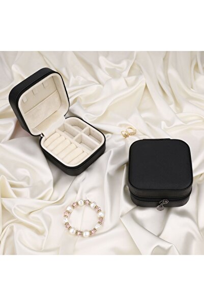Baley Siyah Takı Çantası Mücevher Takı Kutusu - Kolye, Yüzük, Küpe Seyahat Takı Çantası