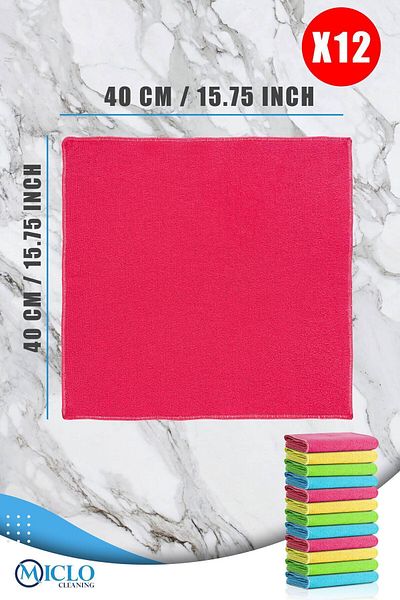 MICLO CLEANING Microfiber Cleaning Cloth | Classic Series | 250GSM | Bathroom, Kitchen Cloth | 4 Colors x12 Pieces
