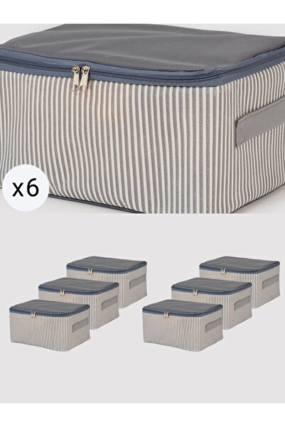 NACAREV 6 Adet Küçük Boy Antrasit Çizgili Baza Altı Bavul Içi Düzenleyici Org...