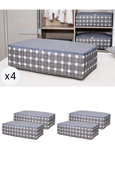 NACAREV 4 Adet Mega Boy Gri Kare Desen Ekoseli Baza Altı Düzenleyici Hurç Set...