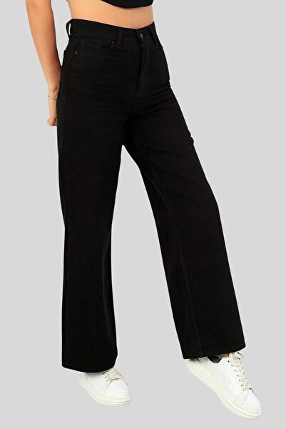 WODDİ جينز بالازو الأسود الفضفاض للنساء مرن بالليكرا